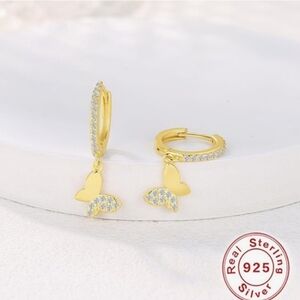 Gold and Silver Butterfly Drop Earrings